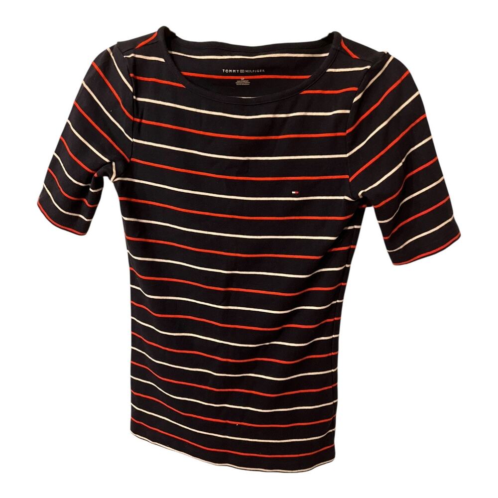 Tommy Hilfiger Navy White Striped Boatneck T-Shirt Women’s Size S/P
